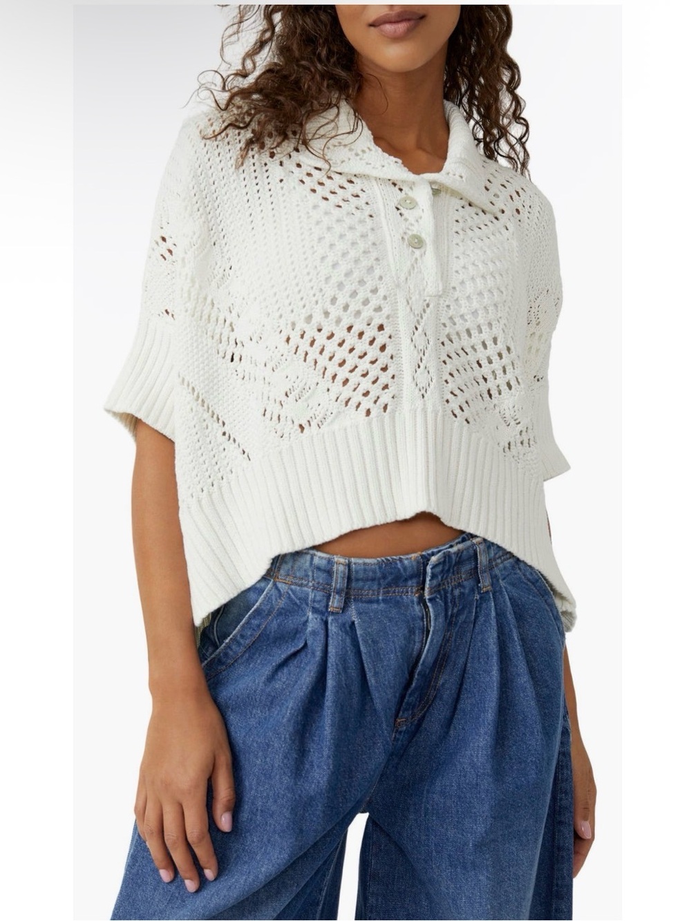 Free People To The Point Crochet Open Knit Pullover Sweater